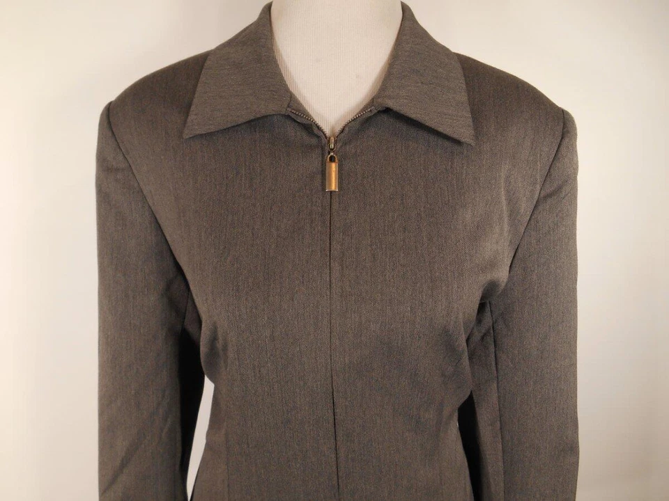 Hermoso Blazer Para Mujer Talla 12 Sag Harbor Gris Manga Larga Ajustado Forrado Cremallera Foto 2 de 4