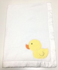 Carters Yellow Duck White Plush Baby Blanket Satin Trim 30 x 40 Lovey