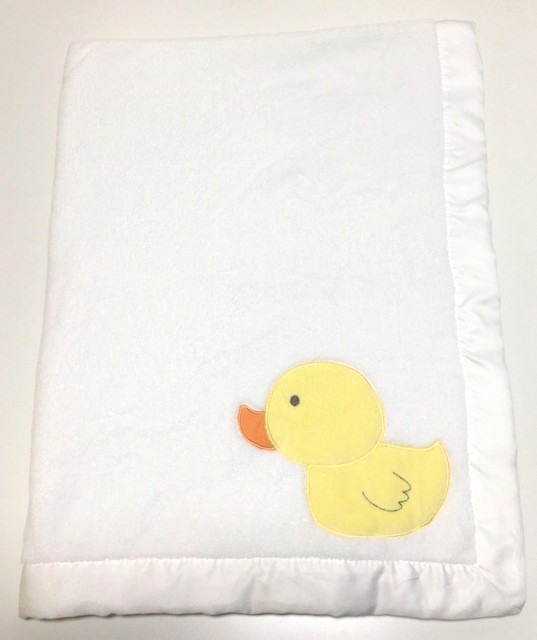 Carters Yellow Duck White Plush Baby Blanket Satin Trim 30 x 40 Lovey