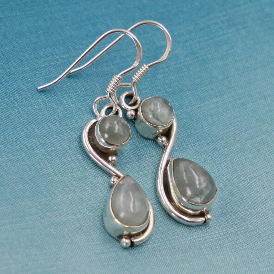 Acquamarina Orecchini Pendenti Argento Sterling 925 Orecchini Donna chan2 - Immagine 2 di 4