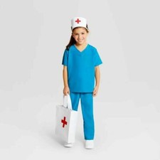 Kids Doctor - Nurse Halloween Costume Scrubs Bag Headpiece - 10-12 Large