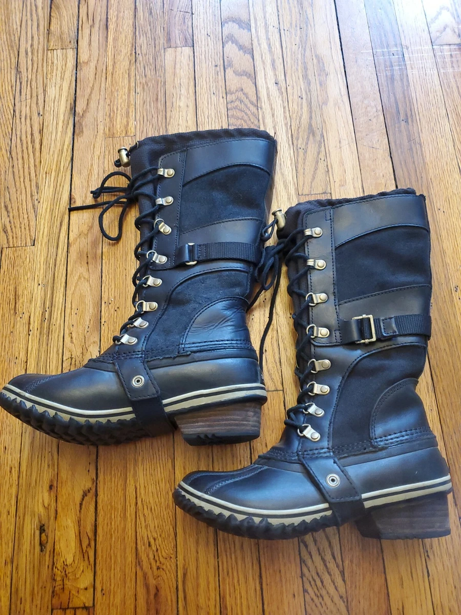 Sorel Conquest Carly Womens 6 Tall Waterproof Snow Rain Boots Black Nice