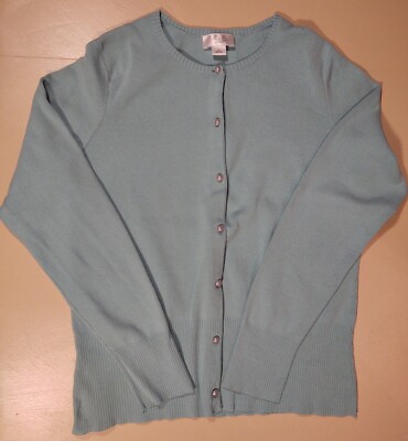 ALT Studio Sweater Womens Size L Turquiose Top Pearl Button Up Long Sleeve 