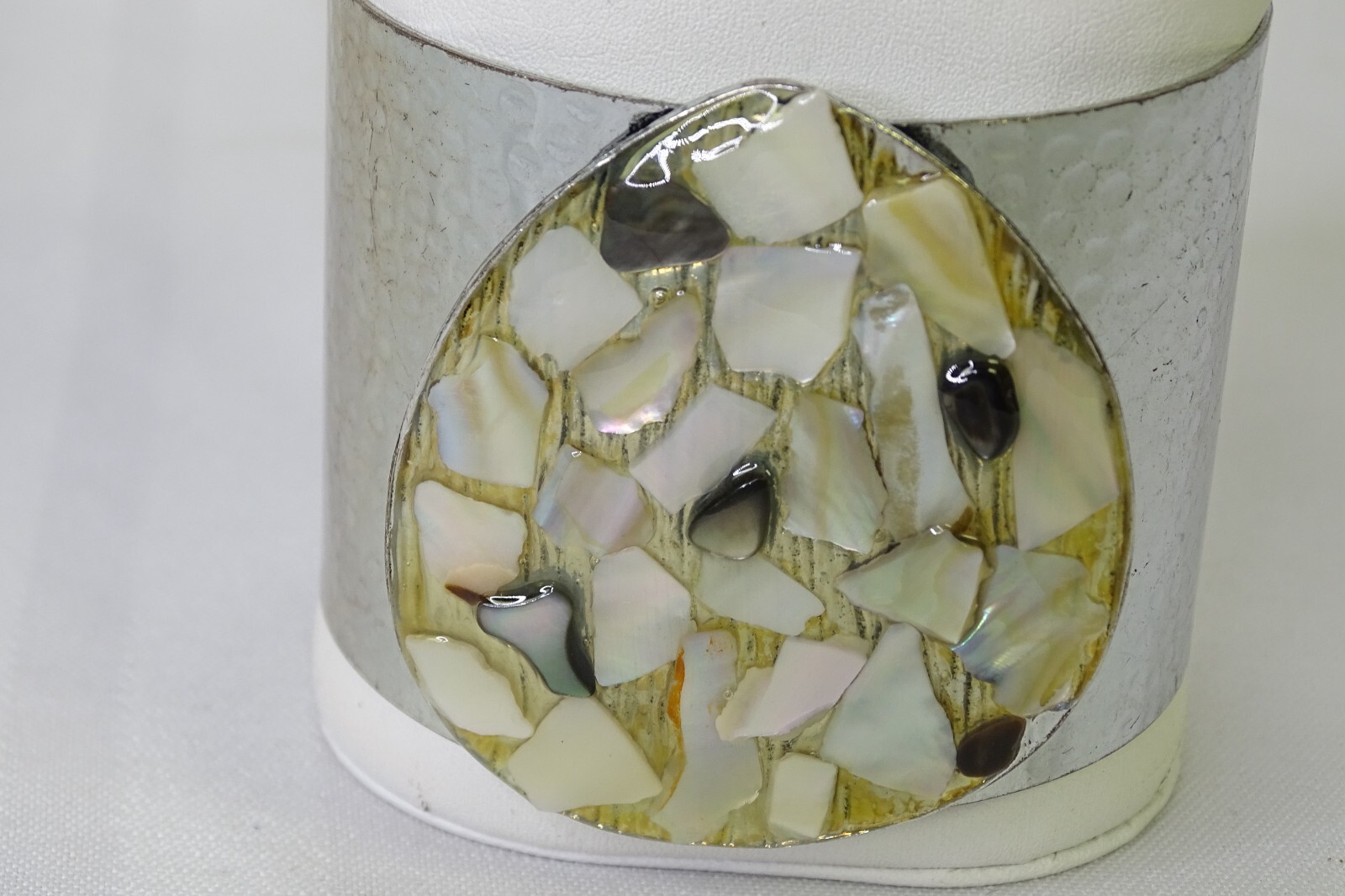 Silver Plated Hammered Cuff Bracelet Shell Teardr… - image 1