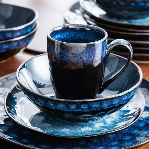 vancasso Dinner Set Ceramic Dinnerware Tableware Set Plates Bowls Cups Blue - Picture 5 of 39