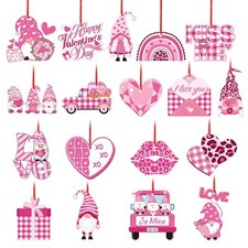 BBTO 36 Pcs Valentine's Day Wooden Ornaments Wood Heart Hanging Ornaments Buf...