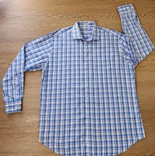 Peter Millar Dress Shirt Mens XL Blue Purple Plaid 100 Cotton Button Up 100308