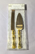 AMSCAN GOLD METAL WEDDING / ANNIVERSARY CAKE SERVER / KNIFE SET - NEW