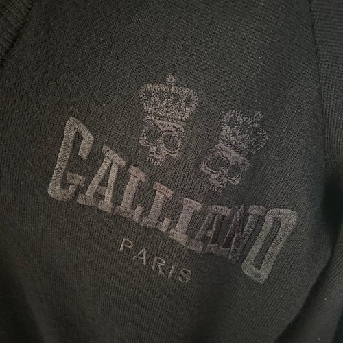 John Galliano, JOHN GALLIANO Wool Knit Sweater Black V-Neck Skull Embroidery Size M Vintage