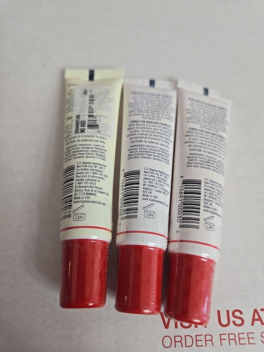 C.O. Bigelow Rose Salve Tubes, Pack of 3 Lip Balm Tubes, All Purpose Salve  #012