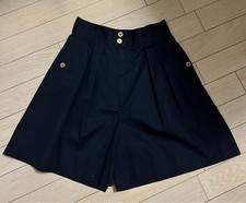 USED CHANEL VINTAGE CULOTTES WITH GOLD COCO MARK, SIZE 38, NAVY, AUTHENTIC GOO