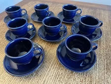 1986 Fiesta Homer Laughlin Cobalt Blue Coffee Cups & Saucers Retired Set Of 8