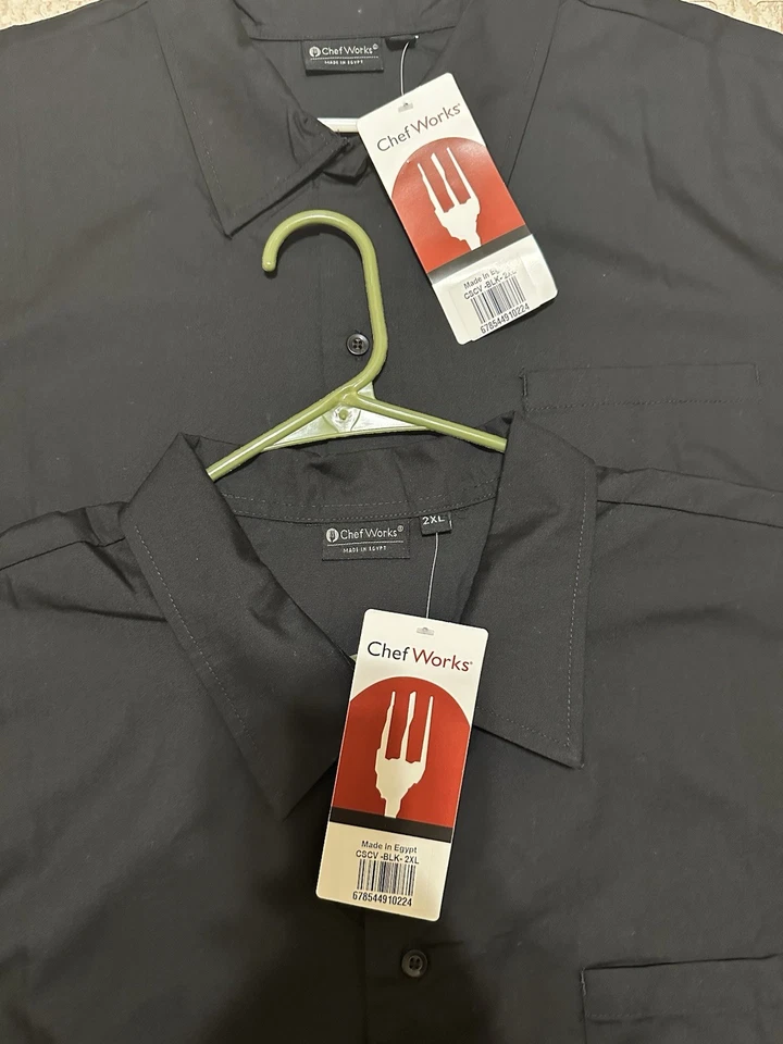 Lot Of 2(two) Chef Works Black Short Sleeve Button Up Work Shirt Adults Size 2XL - Image 2 of 4