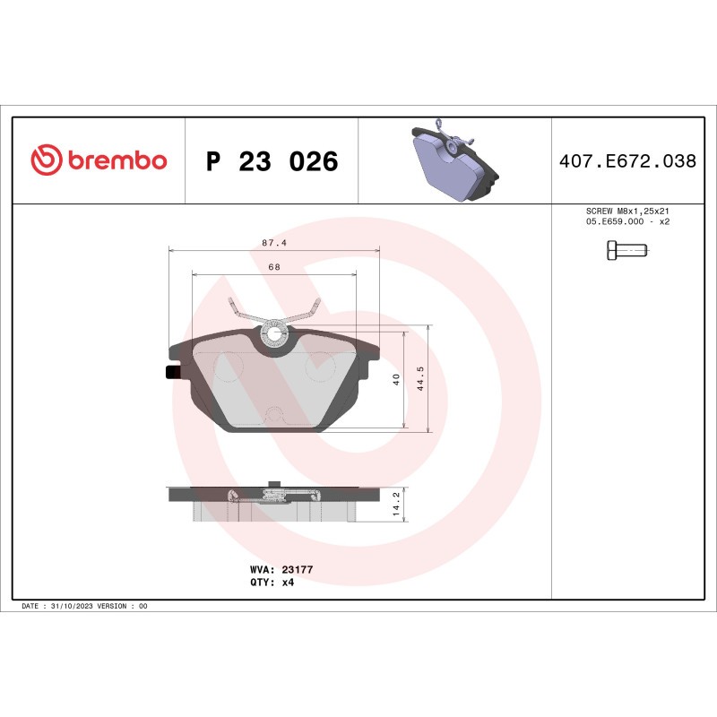 BREMBO P 23 026 Brake Pads Set Rear for Tempra 33 Dedra Tipo 155 145 146 Delta M