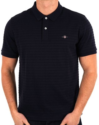 Gant Mens Textured Tonal Stripe Polo Shirt Navy Blue- Smart Casual, Cotton  Blend UK