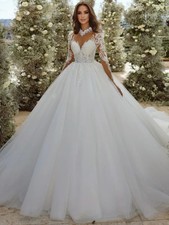 Boho High Collar A-line Wedding Dress Applique Long Sleeves Princess Bridal Gown