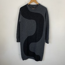 Marimekko Uniqlo Jumper Dress Womens Small Wool Grey Wave Pattern Long Sleeve