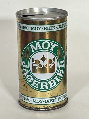 Moy Jagerbier empty beer can, straight steel, Germany