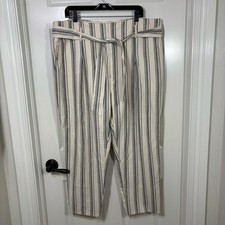 Lauren Ralph Lauren Crop Linen Blend Lined Pants Women  s 16 Cream Blue
