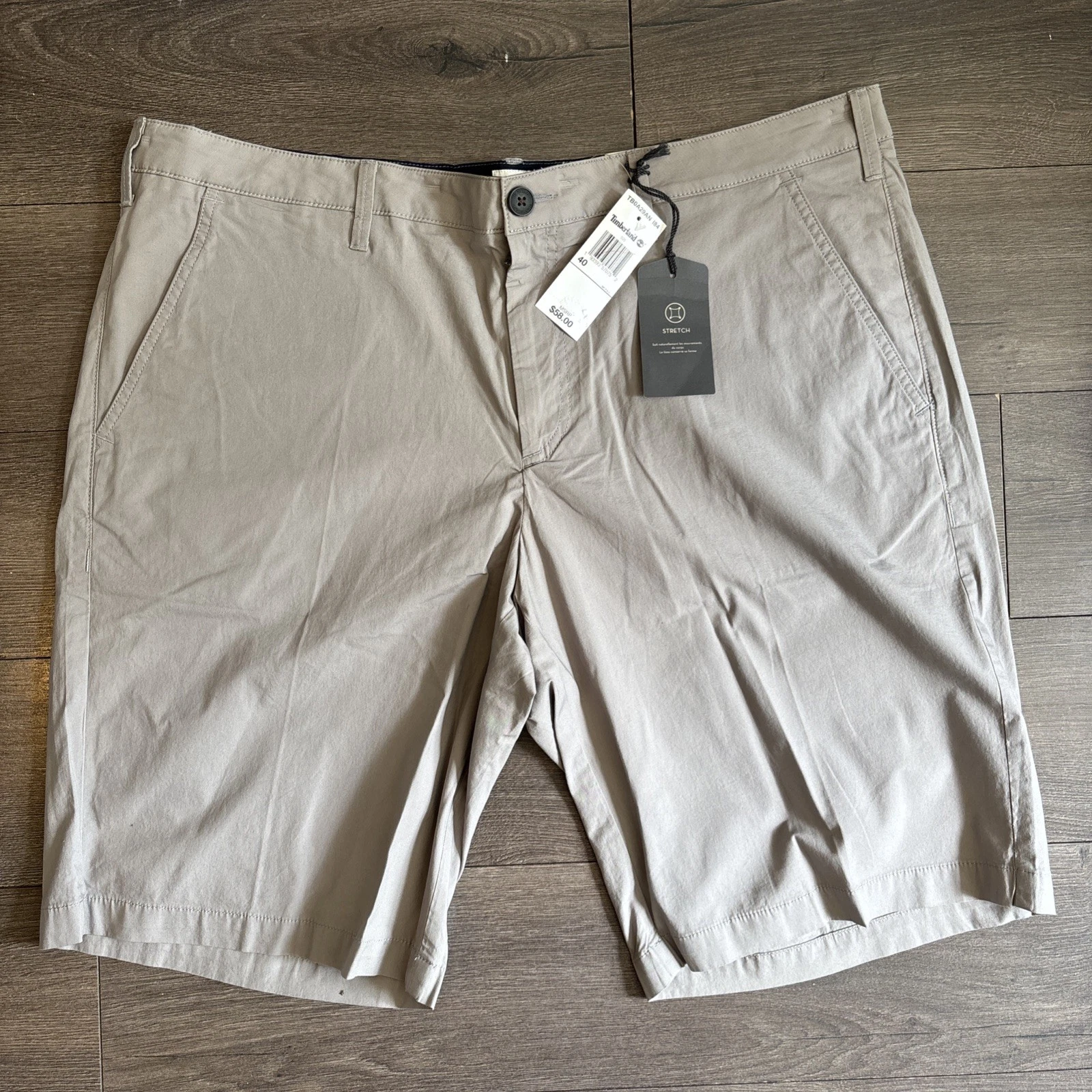 Timberland Relaxed Fit Mens Shorts 40 W Chino Gray Stretch Organic Cotton NWT