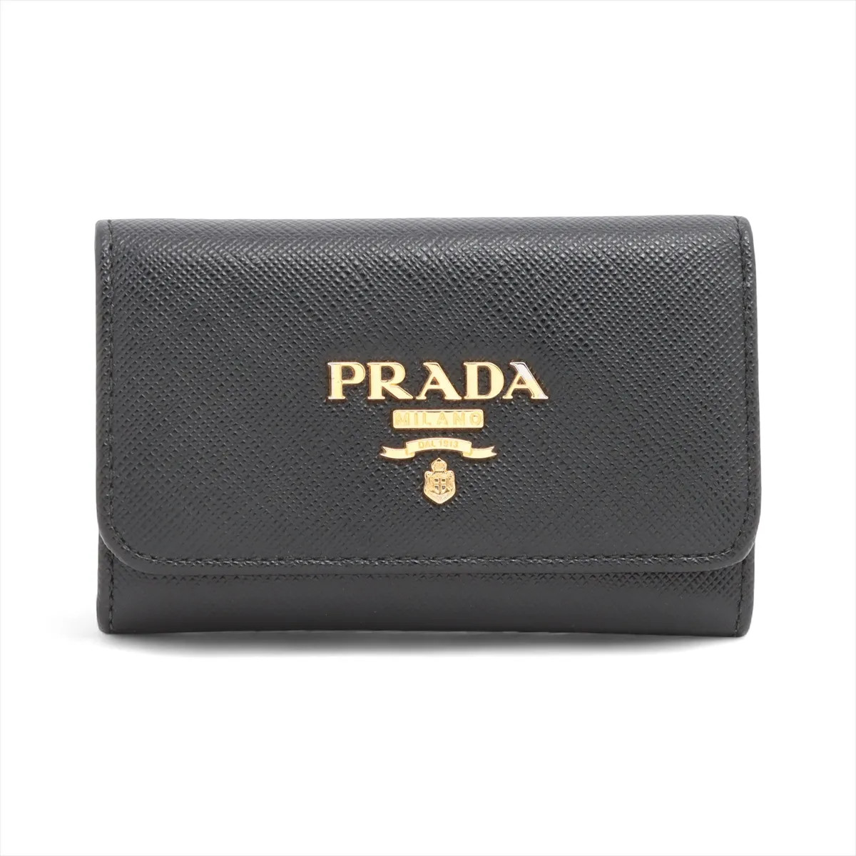 Prada Saffiano Metal 1PG004 Leather Key Case Black