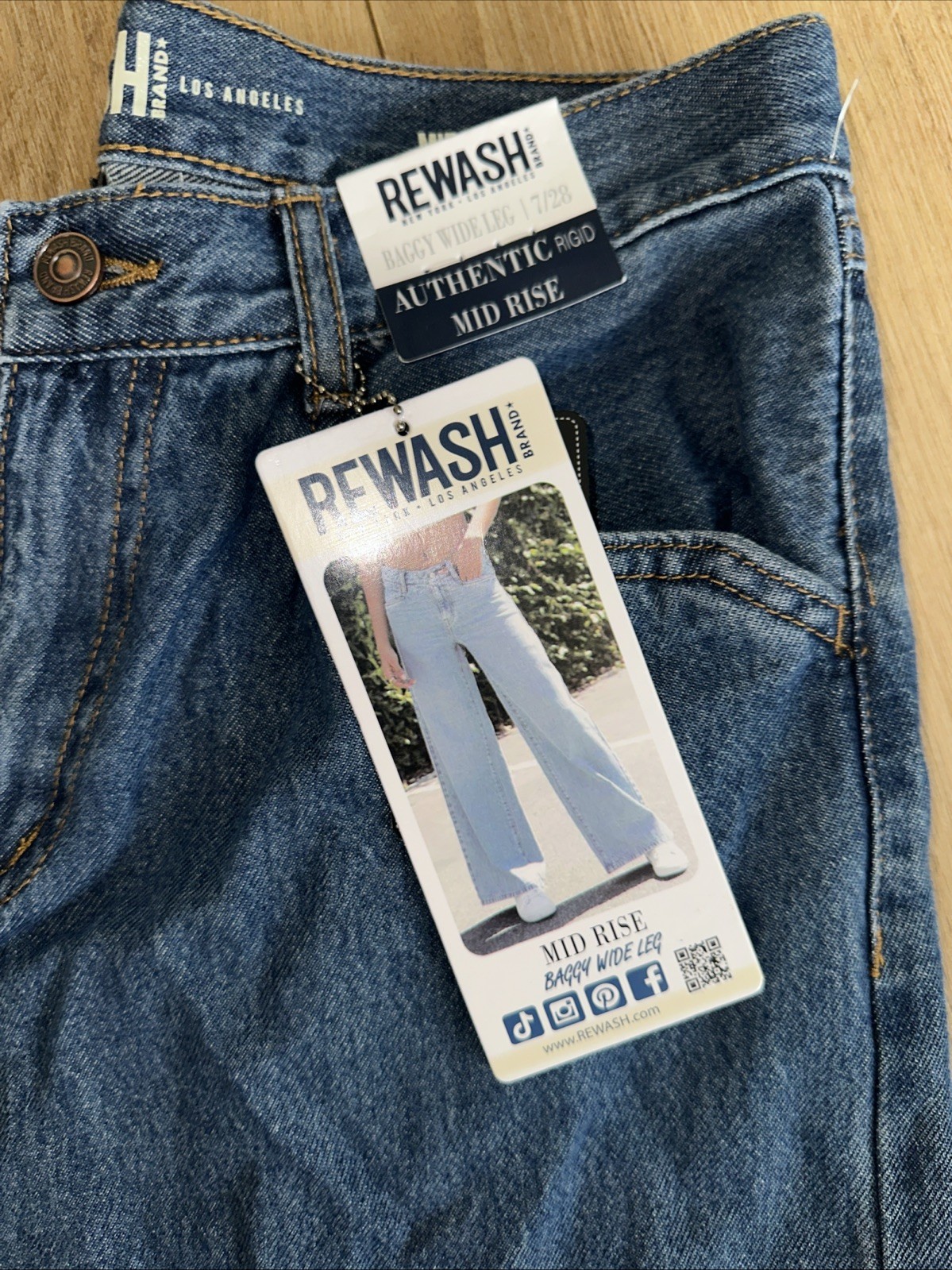 Rewash Jeans Juniors Size 7/28 Blue Denim Wide Leg Loose Baggy Grunge Skater NEW