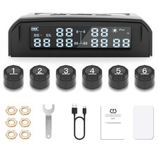 Tyre Pressure Monitoring System Solar & USB TPMS 6 Alarm Modes +6 Sensors Car RV