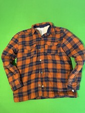 Tommy Bahama boy Girl Orange Navy Plaid Sherpa Lined Button Shirt Jacket XL