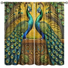 Baroque Peacock Curtains, Vintage Palace Style Luxury Golden Abstract Art Gor...