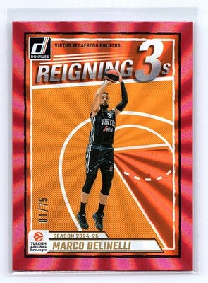 Marco Belinelli 2024-25 Donruss EuroLeague #7 Reigning 3s Red Laser #/75