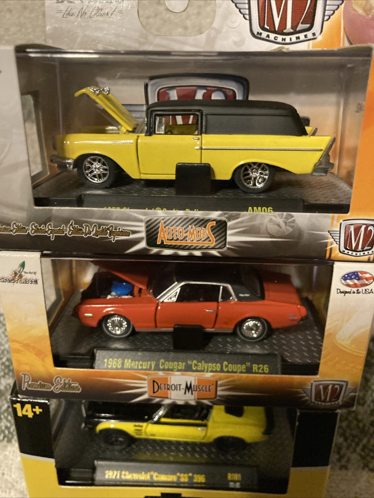 3 M2 Machines 1:64 1957 Chevrolet Sedan Delivery Mercury 1968 Cougar 1971 Camaro thumbnail 3