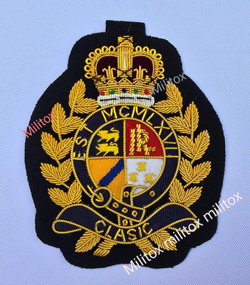 Klassischer Vintage handbestickter Edelmetall Draht Blazer Abzeichen, Polo Royal Wappen