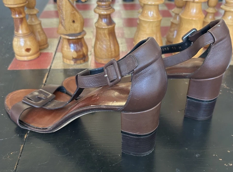 Vtg 1940/50s's Brown Leather Sandal Pumps Heels by DELMAN Sz 10 RARE EXQUISITE - Image 3 of 4