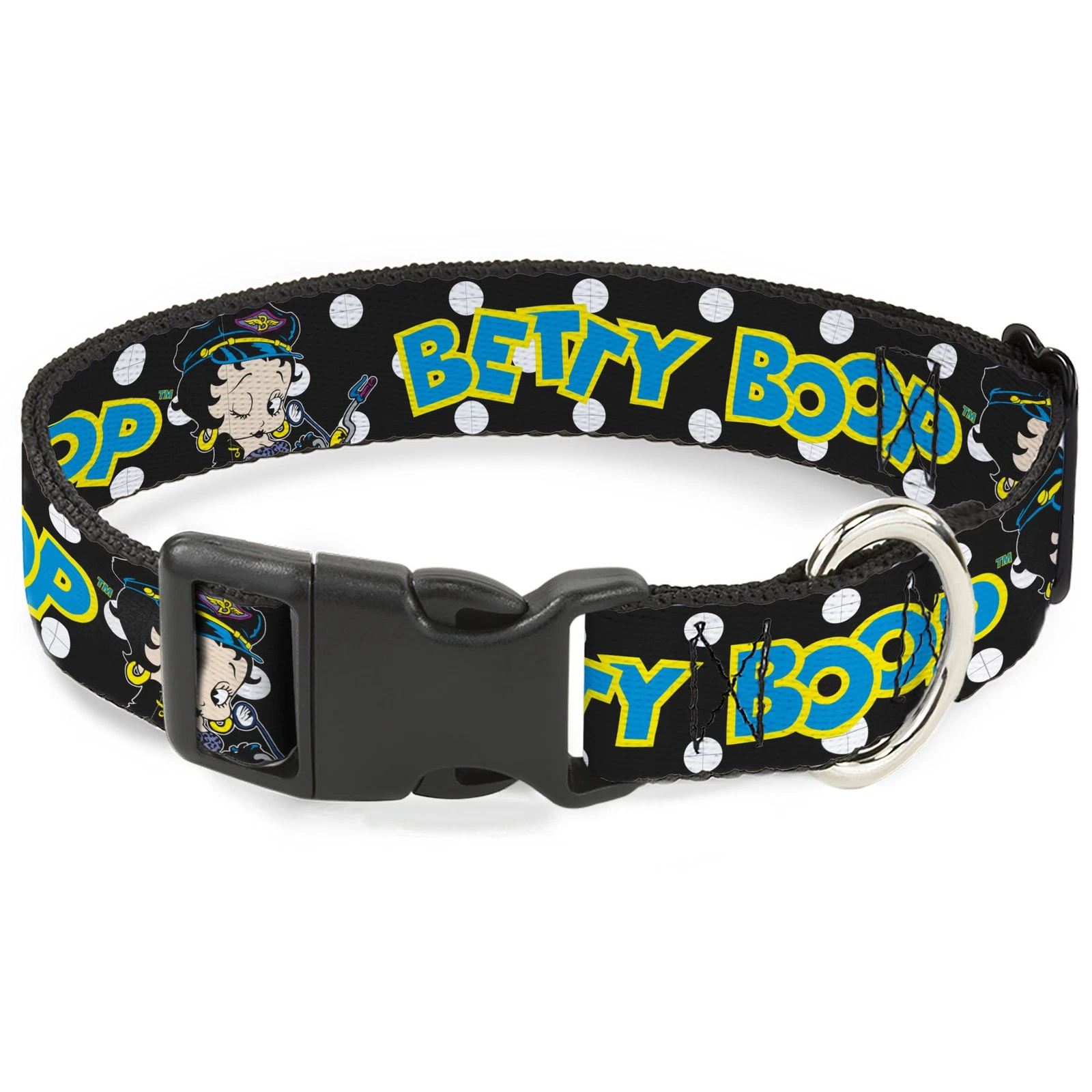 Plastic Clip Collar BETTY BOOP Biker Betty Winking and Text Polka Dot Black/Whit