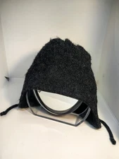 Wool Ear Flap Nylon Trapper Hat Beanie Gray Black One Size