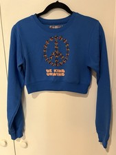 Urban Outfitters Be Kind Embroidered Cropped Sweatshirt Size Small Blue