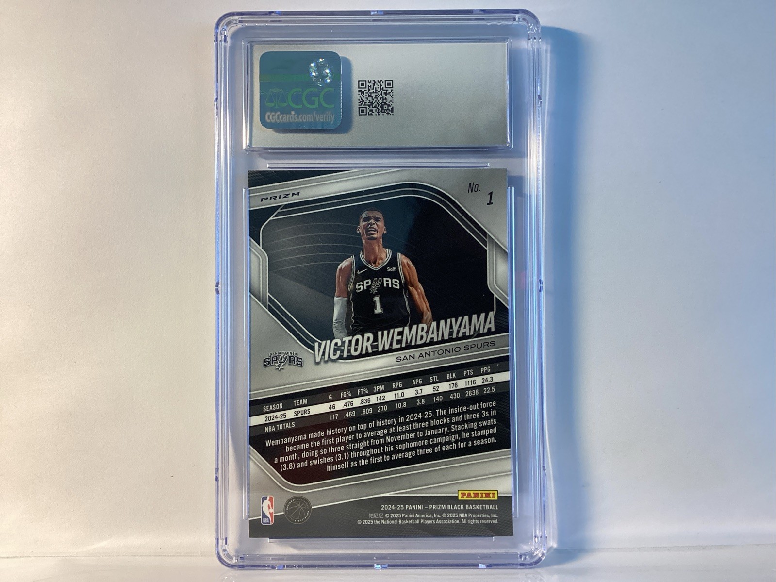 2024-25 Panini Prizm Black Victor Wembanyama #1 Silver Prizm N/M 8 view 3
