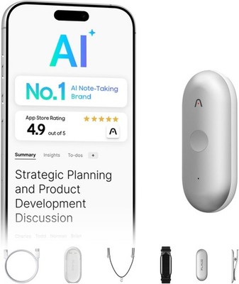 Plaud NotePin S AI Voice Recorder Wearable 64GB Silver