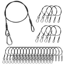 20 Pack Black Security Cables with Loops and Carabiner, 1/8" 304 Stainless St...