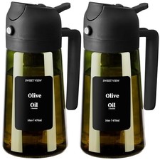 2PCS Olive Oil Dispenser and Oil Sprayer – 16oz/470ml Glass Black&Black 2 Pack