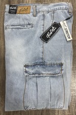 Mens True Luck Classic Baggy Cargo Jeans Stretch Light Wash Blue 34x32 NWT 80