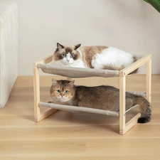 Hammock, Double Layer Wooden Bed for Indoor Cats, 2 Tier Elevated Cat Bed with B