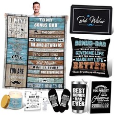 9 Pcs Best Step Dad Gifts for Father's Day from Daughter Son, Blanket Pillow