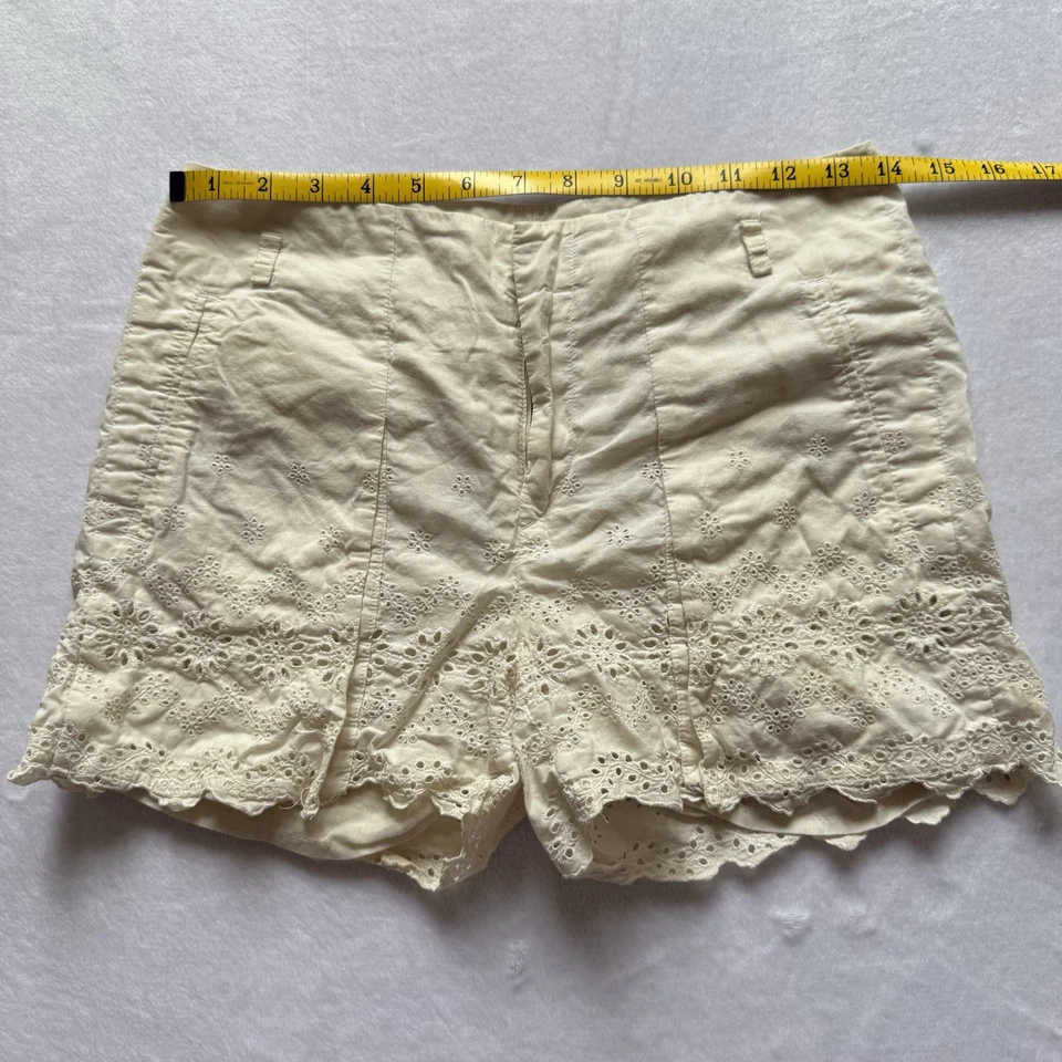 Pantalones Cortos Rag & Bone Marfil 0 Encaje Ojales Algodón Playa EE. UU. Preppy Tapete Cinturón Lazos Foto 2 de 4