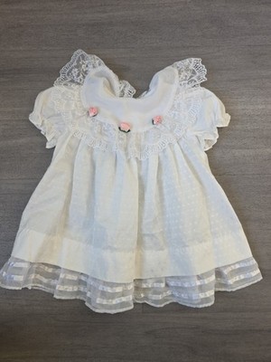 Memories by Jolene Baby White Swiss Dot Lace Rosette Dress 18 Months Made in USA