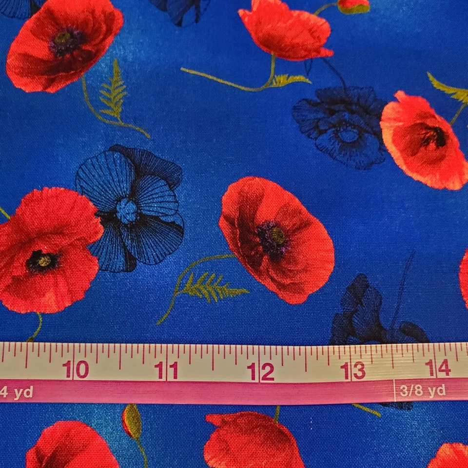 Tela de amapolas rojas flores de algodón FQ HY BTY cuarto de grasa por yarda floral Foto 3 de 3