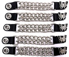 5 SILVER BUTTERFLY WOMEN'S DOUBLE CHAIN MOTORCYCLE BIKER VEST EXTENDERS USA MADE