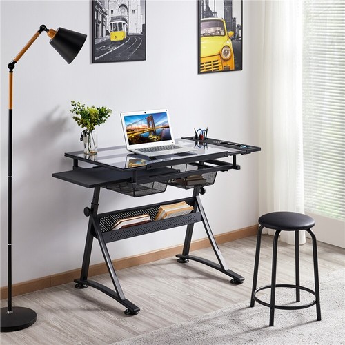 Glass Art Desk Drafting Table for Artist/Painter w/ Adjustable Height