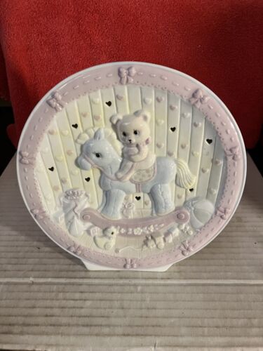 Cute Vintage Noah's Bear On Horse Light Plate Shape Baby Nursery Accent Lamp DWK - Picture 1 of 4