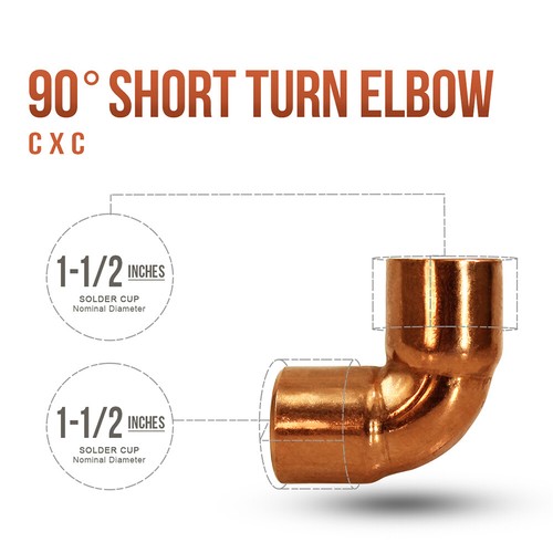 1-1/4"-3"in C x C 90° Degree Short Radius Copper Elbow Pipe Fitting Coneection 